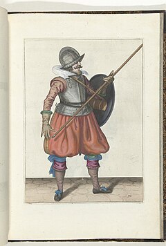 030 (pikeman, color) Book illustrations of Nassausche wapen-handelinge, van schilt, spies, rappier, ende targe