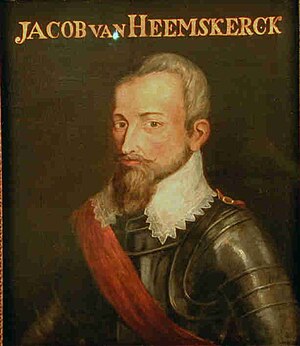 Anoniem naar Jacob Houbraken en Crispijn de Passe (I) - Portret van Jacob van Heemskerck - 1991.0207 - Het Scheepvaartmuseum