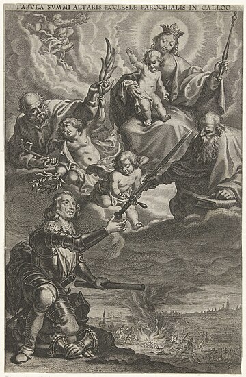 Sacra conversazione met Ferdinand van Oostenrijk en de slag bij Kallo, RP-P-1938-896