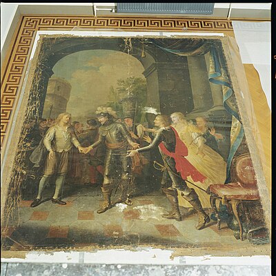 Interieur, schilderij voor restauratie in de oranjerie - Leersum - 20429343 - RCE