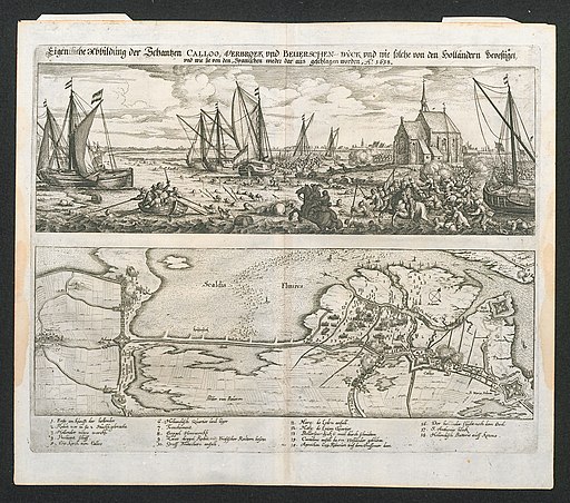 Afbeelding en plan van de slag van Kallo in 1638