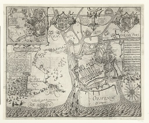 Beleg van Oostende omstreeks het einde van 1603 De Afbeeldinghe van de wijt vermaerde belegering van de stad Oostende (titel op object), RP-P-BI-1042