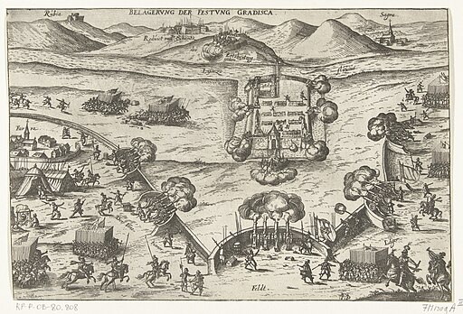 Beleg van de vesting Gradisca, 1616 Belagerung der festung Gradisca (titel op object), RP-P-OB-80.808