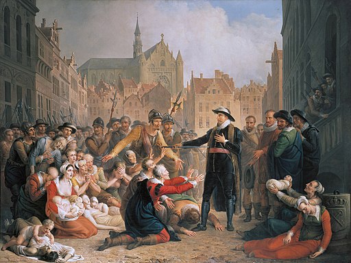 Burgomaster van der Werf offers his sword to the people of Leiden, by Mattheus Ignatius van Bree