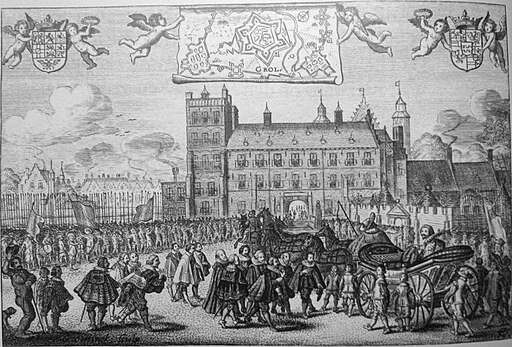 Feestelijke ontvangst van Frederik Hendrik op het buitenhof te 's-Gravenhage