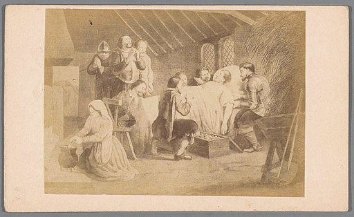 Fotoreproductie van een gravure van het sterfbed van Adolf van Nassau in 1609, RP-F-1999-58