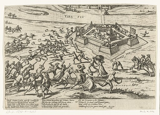 Inname van de schans bij Zutphen, 1591 Serie 10 Nederlandse en Buitenlandse Gebeurtenissen, 1587-1612 (serietitel), RP-P-1878-A-1040