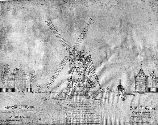 Molen 1632. originele pentekening van Leeghwater. aanwezig in het Archief van het Waterschap de Beemster te Purmerend. - Beemster - 20029482 - RCE