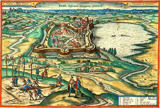 Pápa engraving after Hufnagel 1617 colorized
