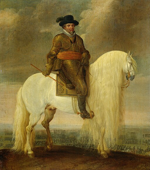 Prins Maurits gezeten op de witte strijdhengst hem geschonken na de overwinning bij de Slag bij Nieuwpoort Rijksmuseum SK-A-3125