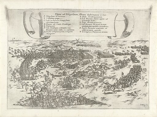 Slag bij Heiligerlee, 1568 Pugna ad Hiligerlaeum, Albano Gubernatore. 1568 (titel op object), RP-P-OB-78.880