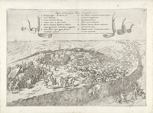 Slag bij Jemmingen, 1568 Pugna ad Gemingam, Albano Gubernatore. 1568 (titel op object), RP-P-OB-78.881