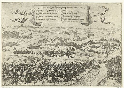 Slag op de Mookerheide, 1574 Pugna Mochensis Ludovico Requesenio Gubernatore. 1574 (titel op object), RP-P-OB-79.549