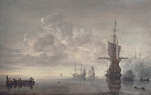 The flagship Aemilia fires a salut for Admiral Maerten Harpertsz Tromp, by Simon de Vlieger