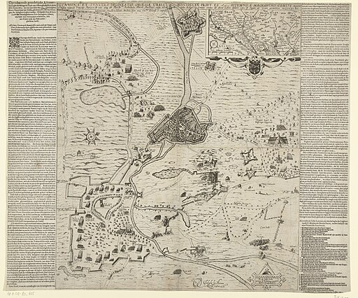 's-Hertogenbosch tevergeefs belegerd door Maurits, 1603 Genuina et syncera delineatio obsessae urbis Busciducen prout ea Ao. 1603 (titel op object) Oprechte en grondelijcke Afconterfeytinghe der belegerde Stadt van t'S, RP-P-OB-80.655