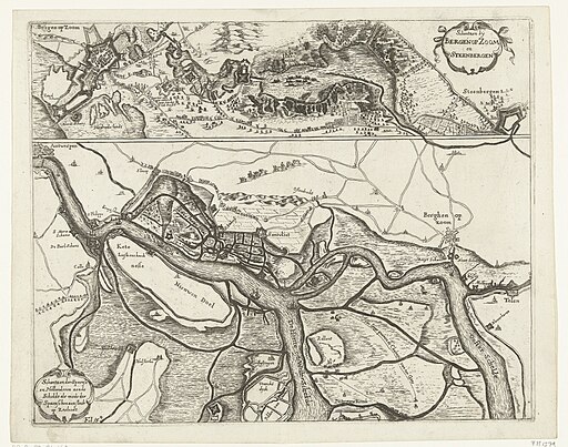 Schansen bij het beleg van Bergen op Zoom in 1622 en de schansen aan de Schelde in 1627 Schantzen by Bergen op Zoom en Steenbergen Schantzen der Spaense en Hollanderen aen de Schelde als mede der Spaenschen aenslach op , RP-P-OB-81.165