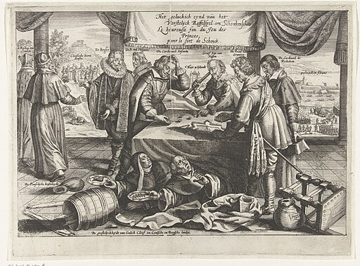 Einde van het spel om Schenckenschans, 1635-1636 Het geluckich eynd van het Vorstelijck Raffelspel om Schenckenschants Le heureusse fin du Jeu des Princes pour le fort de Schenck (titel op object), RP-P-OB-81.397A