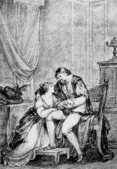 EgmontUndKlaerchenZeichnungVonAngelikasKauffmannFuerKupferInGoetheSchriftenS123